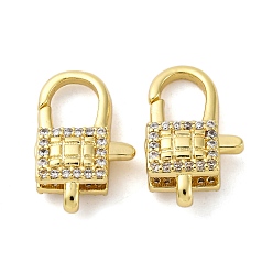 Настоящее золото 18K Застежки-клешни из прозрачной латуни с кубическим цирконием, без кадмия, без никеля и без свинца, запирать, реальный 18 k позолоченный, 18.5x11.5x6 мм, отверстие : 2.5x1.6 мм