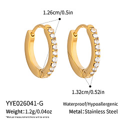 Real 18K Gold Plated 304 Stainless Steel Micro Pave Cubic Zirconia Huggie Hoop Earrings for Women, Real 18K Gold Plated, 13.2x12.6mm
