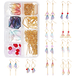 Mixed Color DIY Earring Making Kit, Including Glass Beads, Brass Earring Hooks, Eye Pins, Flat Head Pins & Jump Rings, Transparent Resin Pendants, Brass Linking Rings, 304 Stainless Steel Pendants, Mixed Color, 24.5x11.5x2mm, Hole: 1mm