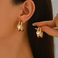 Сердце Серьги шпилька нержавеющая сталь, золотые, с имитацией жемчуга, сердце, 25x12 мм