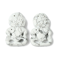 Howlite Natural Howlite Big Pendants, Monkey, 50~51x31~31.5x7~9mm, Hole: 1.6~1.8mm