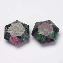 Рубин В Цоизита Натуральный рубин в цоизита подвесками, шестиугольник, 28~29x25x9~10 мм, отверстие : 1.5 мм