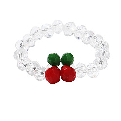 Прозрачный Женские эластичные кольца на палец из стеклянных бусин, вишня, прозрачные, внутренний диаметр: 18 мм