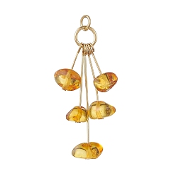 (932FM) Темно-синий аква-матовый с подкладкой Подвески из натурального янтаря, подвески-кисточки с 304 фурнитурой из нержавеющей стали, золотые, темно-золотистые, 20.5~41x6~10x6~8 мм, Перейти кольцо: 5x0.9 мм, внутренний диаметр: 3.5 мм