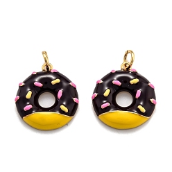 Кокосово-Коричневый Латунь эмаль подвески, реальный 18 k позолоченный, долговечный, пончик, кокосового коричневый, 18x16x3.3 мм, отверстие : 3.6 мм