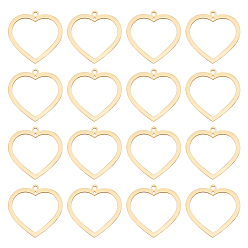 Настоящее золото 18K 30 шт. 201 подвески из нержавеющей стали, сердце, реальный 18 k позолоченный, 23x24x1 мм, Отверстие : 1.6 мм & 1 мм