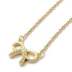 Bowknot 304 подвесные из нержавеющей стали ожерелья, ожерелья с подвесками из латуни с прозрачным кубическим цирконием и микропаве, бантом, 18.70 дюйм(47.5см) подвеска: 13x18мм