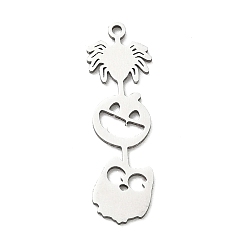 Stainless Steel Color Halloween 201 Stainless Steel Pendants, Pumpkin & Spider & Owl Charms, Stainless Steel Color, 31.5x9.5x1mm, Hole: 1.4mm
