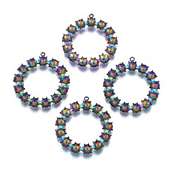 Rainbow Color Ion Plating(IP) 304 Stainless Steel Pendants, Ring, Rainbow Color, 30x28x3mm, Hole: 1.5mm
