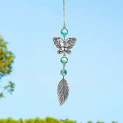 Весенне-зеленый Металлические подвесные украшения в виде бабочек и листьев, стеклянные ловцы солнца для украшения домашнего сада, весенний зеленый, 400x50 мм