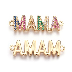Золотой Латунные микро проложить кубических ссылки циркония, для создания украшений, на День Матери, Слово мама, красочный, золотые, 9.5x31x2 мм, отверстие : 1.5 мм