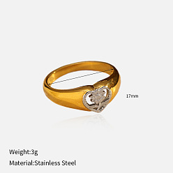 Сердце 304 палец кольца из нержавеющей стали, настоящее золото и нержавеющая сталь, вакуумное покрытие pvd, сердце, размер США 6 (16.5 мм)