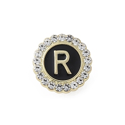 Letter R Эмалевые булавки с буквами, броши из сплава для одежды рюкзака, с четким кубического циркония, Буква R, 17.8x17 мм