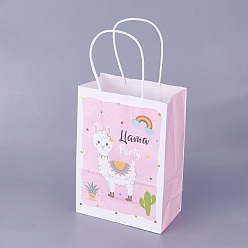 Pink Бумажные мешки, с ручками, подарочные пакеты, сумки для покупок, прямоугольные, лама / альпака, розовый жемчуг, 21.3x14.75x7.8 см