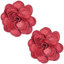 Темно-Красный 2 шт. пряжек для обуви из полиэстера с цветочным рисунком, cmолой горный хрусталь, темно-красный, 80x78x12~30.5 мм