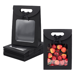 Черный Прямоугольные подарочные пакеты из крафт-бумаги, с бантом и прозрачным окошком, чёрные, 14x7x19.5 см