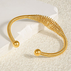 Настоящее золото 18K Стильные 304 браслеты-манжеты из нержавеющей стали с пружинной проволокой, браслеты с крутящим моментом для женщин, реальный 18 k позолоченный, внутренний диаметр: 2-1/2 дюйм (6.4 см)