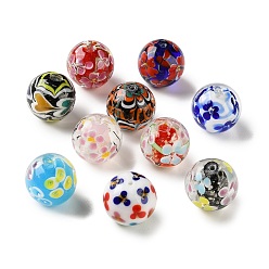 (52) Непрозрачная лаванда Бусины лэмпворк , круглые с цветочным узором, разноцветные, 18.5~20 мм, отверстие : 1.6 мм