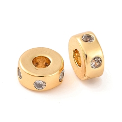 Настоящее золото 18K Латунные микропаве из прозрачного кубического циркония, без кадмия, без никеля и без свинца, колонка, реальный 18 k позолоченный, 6.5x3 мм, отверстие : 2.3 мм