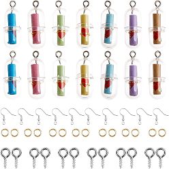 Mixed Color DIY Valentine's Day Themed Earring Making Kits, include Plastic Wishing Bottles Pendants, Brass Earring Hooks, Mixed Color, Pendants: 29x10.5mm, hole: 1.5mm, 28pcs/box