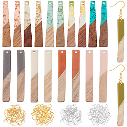 Mixed Color DIY Earring Making Kit, Including Resin & Wood Big Pendants, Two Tone with Gold Foil, Brass Earring Hooks and Open Jump Rings, Mixed Color, Pendants: 44.5~52x7.5~8x3~3.5mm, Hole: 2mm, 20pcs/box