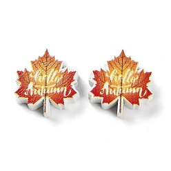 Лист Печатные деревянные бусины, оранжевые, лист, 20x18.5x6 мм, отверстие : 2 мм