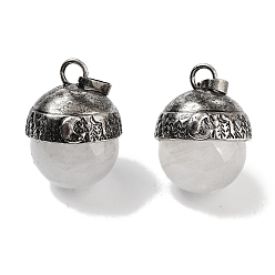 Хрусталь Подвески в виде кристаллов натурального кварца, Покрытие стойки, антикварная посеребренная латунь, круглые подвески из горного хрусталя, без кадмия и без свинца, 24~27x19.5x20 мм, отверстие : 6x4 мм