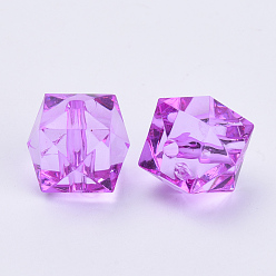 Dark Violet Transparent Acrylic Beads, Faceted, Cube, Dark Violet, 14x14x12mm, Hole: 2mm, about 330pcs/500g