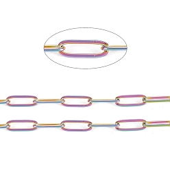 Rainbow Color Ion Plating(IP) 304 Stainless Steel Paperclip Chains, Drawn Elongated Cable Chains, Soldered, with Spool, Rainbow Color,10x3.5x0.8mm, about 32.8 Feet(10m)/roll