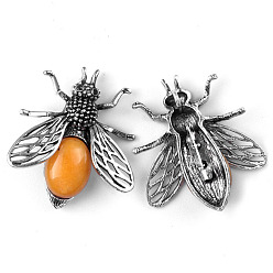 Топаз Нефрит Брошь пчелы из натурального топаза и нефрита, брошь в форме насекомого из сплава со стразами, античное серебро, 48x40 мм