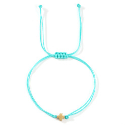Небесно-голубой Регулируемые браслеты из полиэфирного шнура, Золотистый латунный крестик-подвеска для женщин, голубой, 11.02 дюйм (28 см)