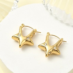 Золотой 304 серьги-кольца из нержавеющей стали с микропаве из прозрачного кубического циркония для женщин, звезда, золотые, 23x20x7.5 мм