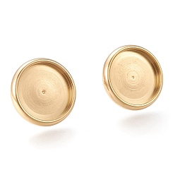Golden Ion Plating(IP) 304 Stainless Steel Stud Earring Settings, with Ear Nuts, Flat Round, Golden, Tray: 12mm, 14mm, Pin: 0.8mm