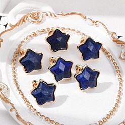 Ляпис-Лазурь Природные лазурит серьги стержня, с медными контактами, звезда, золотые, 13.5x14 мм