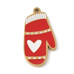 Clothes Рождественские темы 304 эмалевые подвески из нержавеющей стали, реальный 18 k позолоченный, перчатки, 16.5x9x1.5 мм, отверстие : 1.1 мм