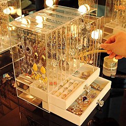 (404) Непрозрачное AB Кислое яблоко Прямоугольник 5 вертикальные ящики прозрачный пластиковый органайзер для ювелирных изделий, подвесная шкатулка для драгоценностей 2 с бархатными ящиками, для серьги, Ожерелье, кольцо, хранение браслета, цветочный белый, 12.5x18x21 см