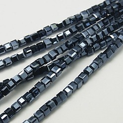 Черный Стеклянные бусины с гальваническим покрытием , граненые, кубические, чёрные, 6x6x6 мм