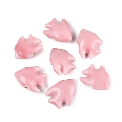 Pink Cuentas de porcelana hechas a mano, porcelánico esmaltado brillante, pescado, rosa, 17~19x20~22x8~9 mm, agujero: 1.5~1.8 mm
