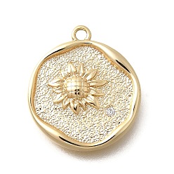Цветок Латунные микро проложить кубического циркония подвески, без кадмия, без никеля и без свинца, круглые чары, цветок, 17.5x15.5x3 мм, отверстие : 1.4 мм