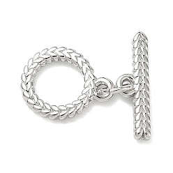Ring Brass Toggle Clasps, Rack Plating, Long-Lasting Plated, Lead Free & Cadmium Free, Platinum, Wheat Pattern Ring, Ring: 13.5x11x1.5mm, Hole: 1.3mm, Bar: 4.5x16x1.5mm