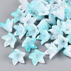 Pale Turquoise Two Tone Opaque Plastic Beads, Flower, Rainbow Plated, Pale Turquoise, 15.5x16x12.5mm, Hole: 1.4mm, about 877pcs/500g