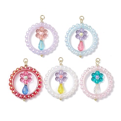 (52) Непрозрачная лаванда Акриловые большие подвески, с натуральным нефритом машан и 304 кольцами из нержавеющей стали., , разноцветные, 51.5x42.5x8 мм, отверстие : 4 мм