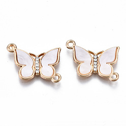 Floral White Eco-Friendly Alloy Micro Pave Clear Cubic Zirconia Links Connectors, with Acrylic Cadmium Free & Lead Free & Nickel Free, Butterfly, Light Gold, Floral White, 18x22x3mm, Hole: 1.8mm