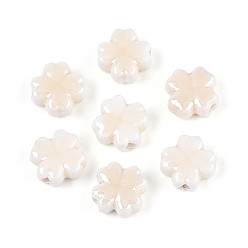 Бежевый Фарфоровые бусины ручной работы, Четыре листа клевера, яркие глазированный фарфор, бежевые, 11.5~12x11.5~12x5.5~6 мм, отверстие : 1.8~2 мм