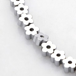Platinum Plated Electroplate Non-magnetic Synthetic Hematite Beads Strands, Flower/Plum Blossom, Platinum Plated, 4x4x2mm, Hole: 1mm, about 117pcs/strand, 15.7 inch