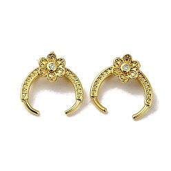 Настоящее золото 18K Стойка для цветов, покрытие из латуни, микропаве, кубический цирконий, поручни, щепотка под залог для изготовления кулона, долговечный, без кадмия и без свинца, реальный 18 k позолоченный, 11.5x11.5x4 мм, отверстие : 5x1 мм, штифты : 0.8 мм