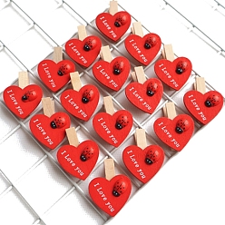 Красный Деревянный зажим, оформление партии, сердце с рисунком божьей коровки, красные, 35x30 мм