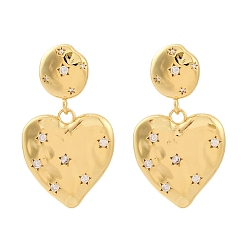 Настоящее золото 18K Серьги-гвоздики в форме сердца из латуни с микропаве из прозрачных кубических цирконий, без свинца и без кадмия, долговечный, стойки покрытие, реальный 18 k позолоченный, 34x20 мм