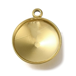 Настоящее золото 18K Ионное покрытие (ip) 304 подвеска из нержавеющей стали с кабошоном, плоско-круглые, реальный 18 k позолоченный, лоток : 12 мм, 16x13x4 мм, отверстие : 1.4 мм