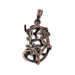 Красная Медь Подвеска в форме цветка из латуни с кабошоном, Красная медь, лоток : 26.5 мм, 33x19.5x8.5 мм, отверстие : 8 мм